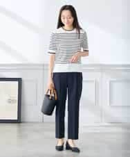 K3FGD20039 a.v.v Elmi(アー・ヴェ・ヴェ) 【低身長サイズ】ハーフスリーブクルーネックサマーニット【洗える/接触冷感/UVカット】 グリーン