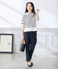 K3FGD20039 a.v.v Elmi(アー・ヴェ・ヴェ) 【低身長サイズ】ハーフスリーブクルーネックサマーニット【洗える/接触冷感/UVカット】 グリーン