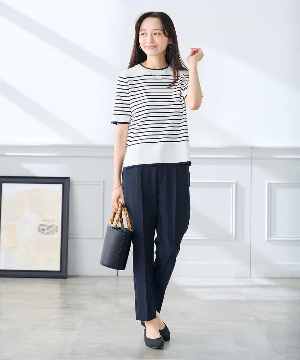 K3FGD20039 a.v.v Elmi(アー・ヴェ・ヴェ) 【低身長サイズ】ハーフスリーブクルーネックサマーニット【洗える/接触冷感/UVカット】 グリーン