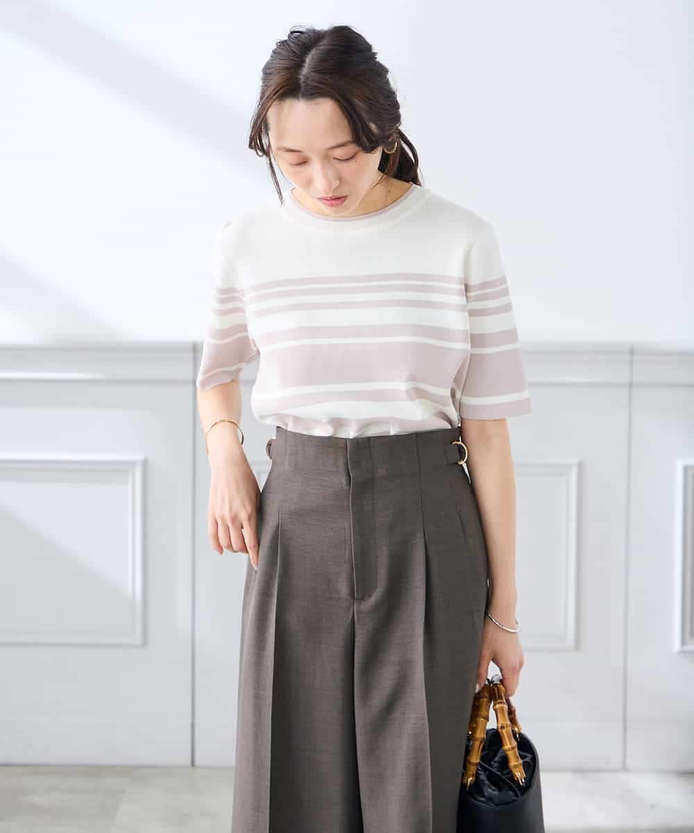 K3FGD20039 a.v.v Elmi(アー・ヴェ・ヴェ) 【低身長サイズ】ハーフスリーブクルーネックサマーニット【洗える/接触冷感/UVカット】 グリーン