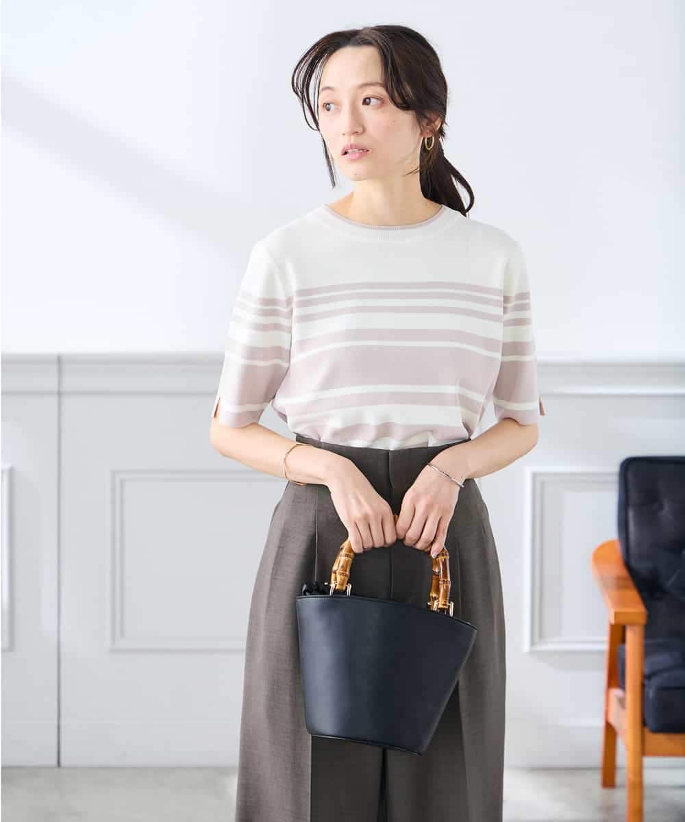 K3FGD20039 a.v.v Elmi(アー・ヴェ・ヴェ) 【低身長サイズ】ハーフスリーブクルーネックサマーニット【洗える/接触冷感/UVカット】 グリーン