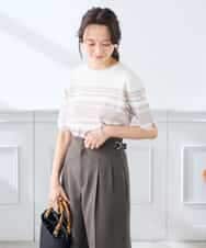 K3FGD20039 a.v.v Elmi(アー・ヴェ・ヴェ) 【低身長サイズ】ハーフスリーブクルーネックサマーニット【洗える/接触冷感/UVカット】 グリーン