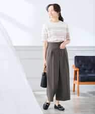 K3FGD20039 a.v.v Elmi(アー・ヴェ・ヴェ) 【低身長サイズ】ハーフスリーブクルーネックサマーニット【洗える/接触冷感/UVカット】 グリーン