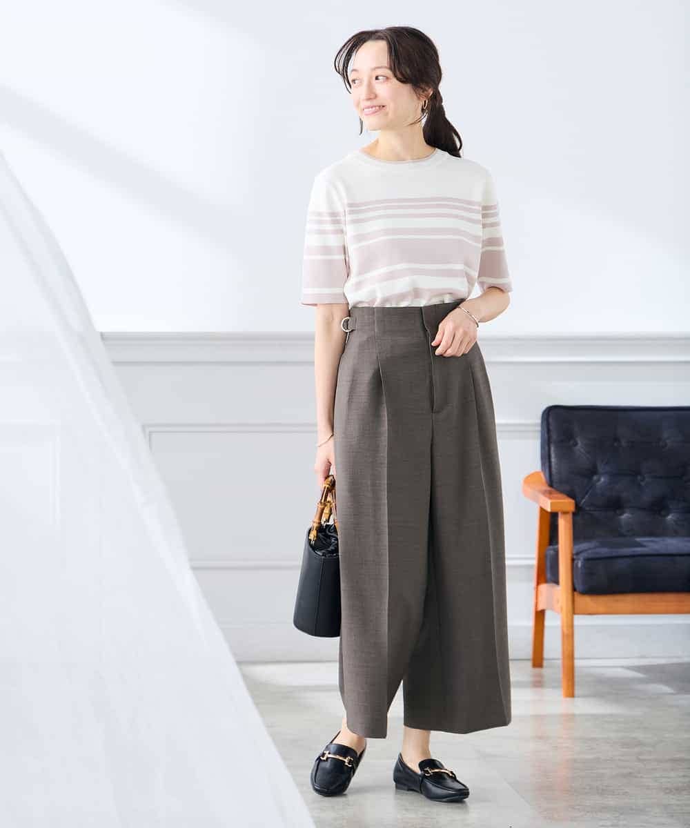 K3FGD20039 a.v.v Elmi(アー・ヴェ・ヴェ) 【低身長サイズ】ハーフスリーブクルーネックサマーニット【洗える/接触冷感/UVカット】 グリーン