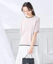 K3FGD20039 a.v.v Elmi(アー・ヴェ・ヴェ) 【低身長サイズ】ハーフスリーブクルーネックサマーニット【洗える/接触冷感/UVカット】 グリーン