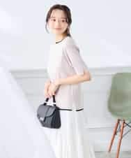 K3FGD20039 a.v.v Elmi(アー・ヴェ・ヴェ) 【低身長サイズ】ハーフスリーブクルーネックサマーニット【洗える/接触冷感/UVカット】 グリーン