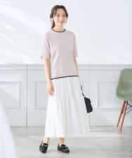 K3FGD20039 a.v.v Elmi(アー・ヴェ・ヴェ) 【低身長サイズ】ハーフスリーブクルーネックサマーニット【洗える/接触冷感/UVカット】 グリーン