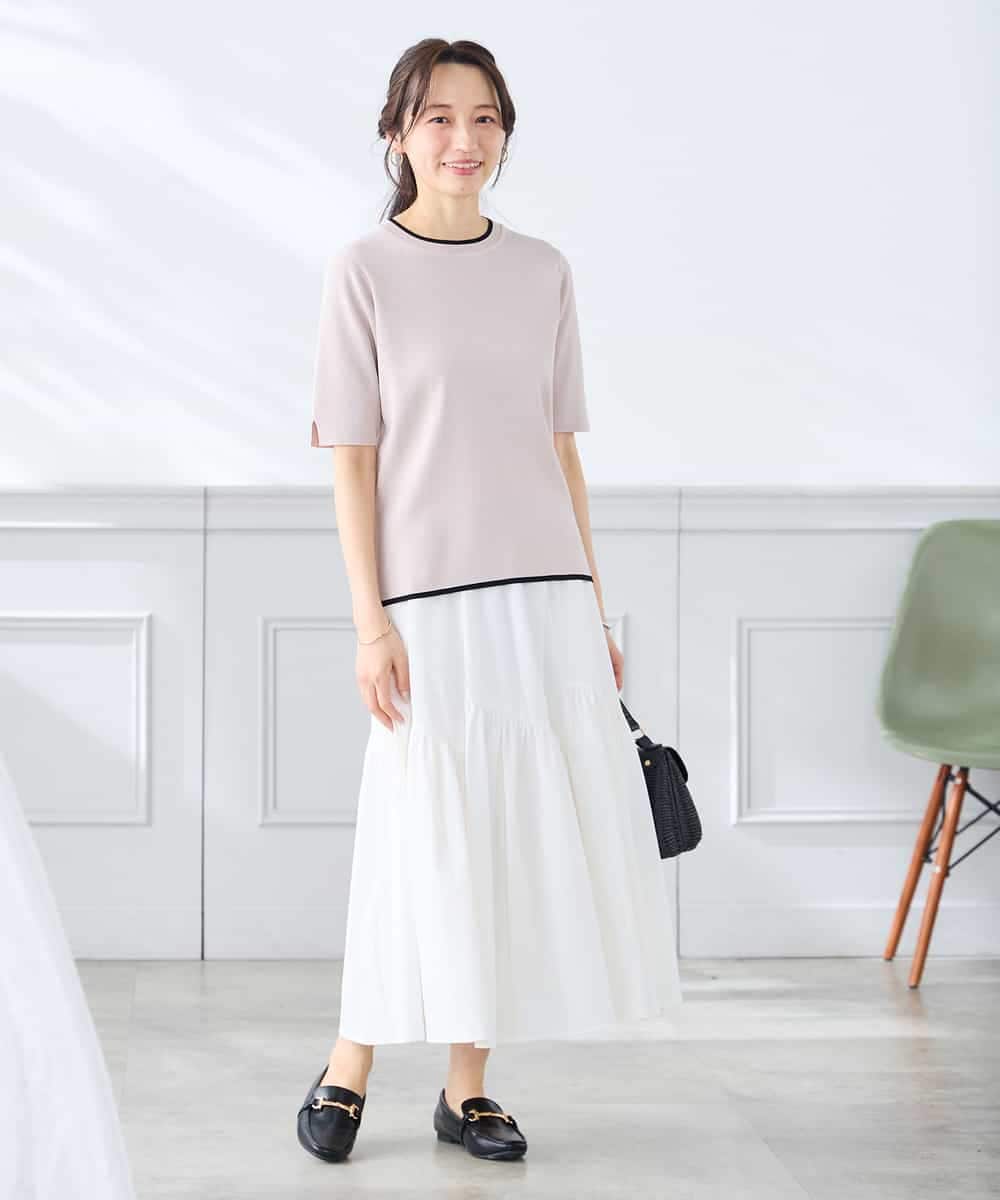 K3FGD20039 a.v.v Elmi(アー・ヴェ・ヴェ) 【低身長サイズ】ハーフスリーブクルーネックサマーニット【洗える/接触冷感/UVカット】 グリーン