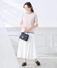 K3FGD20039 a.v.v Elmi(アー・ヴェ・ヴェ) 【低身長サイズ】ハーフスリーブクルーネックサマーニット【洗える/接触冷感/UVカット】 グリーン