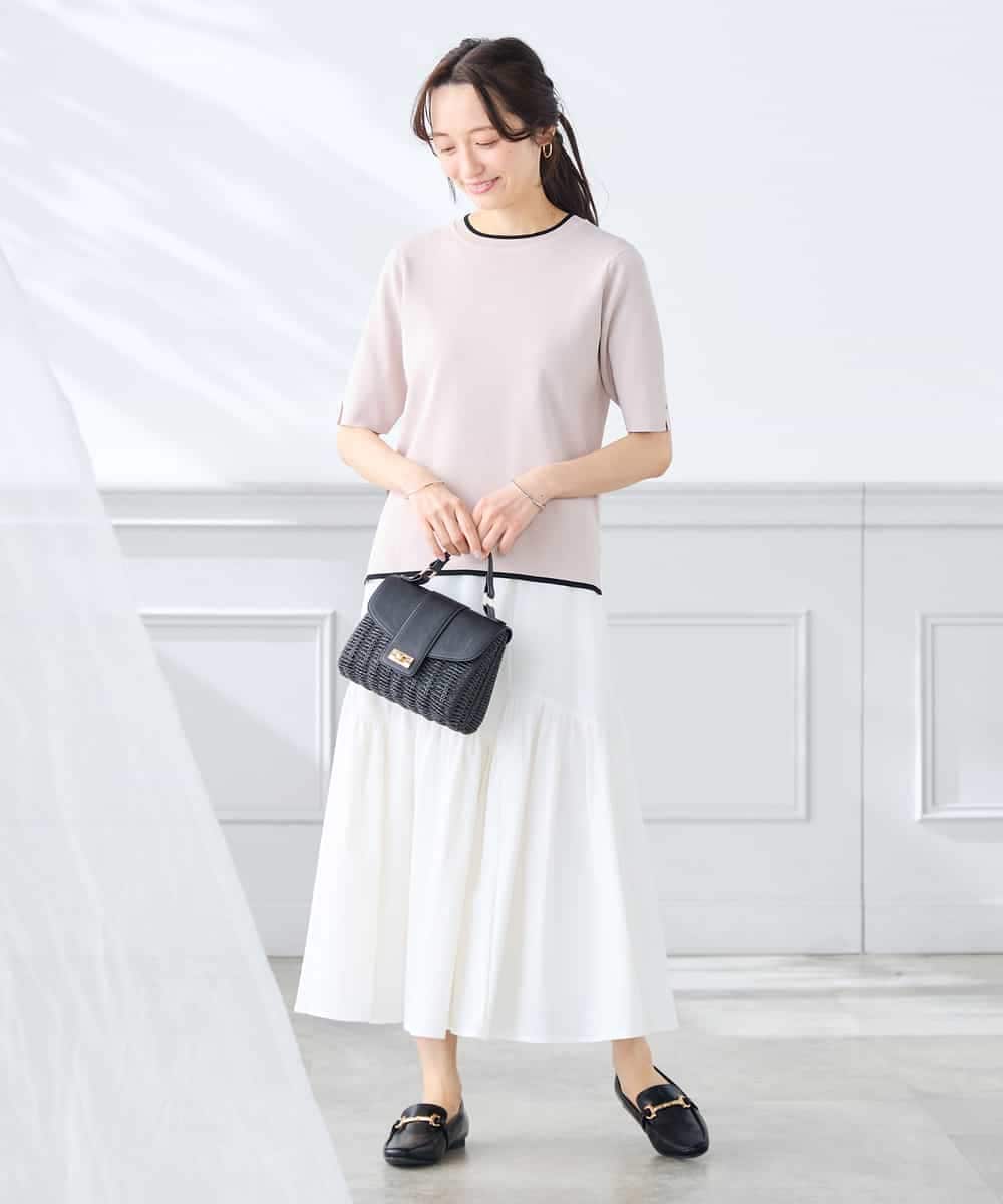 K3FGD20039 a.v.v Elmi(アー・ヴェ・ヴェ) 【低身長サイズ】ハーフスリーブクルーネックサマーニット【洗える/接触冷感/UVカット】 グリーン