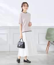 K3FGD20039 a.v.v Elmi(アー・ヴェ・ヴェ) 【低身長サイズ】ハーフスリーブクルーネックサマーニット【洗える/接触冷感/UVカット】 グリーン