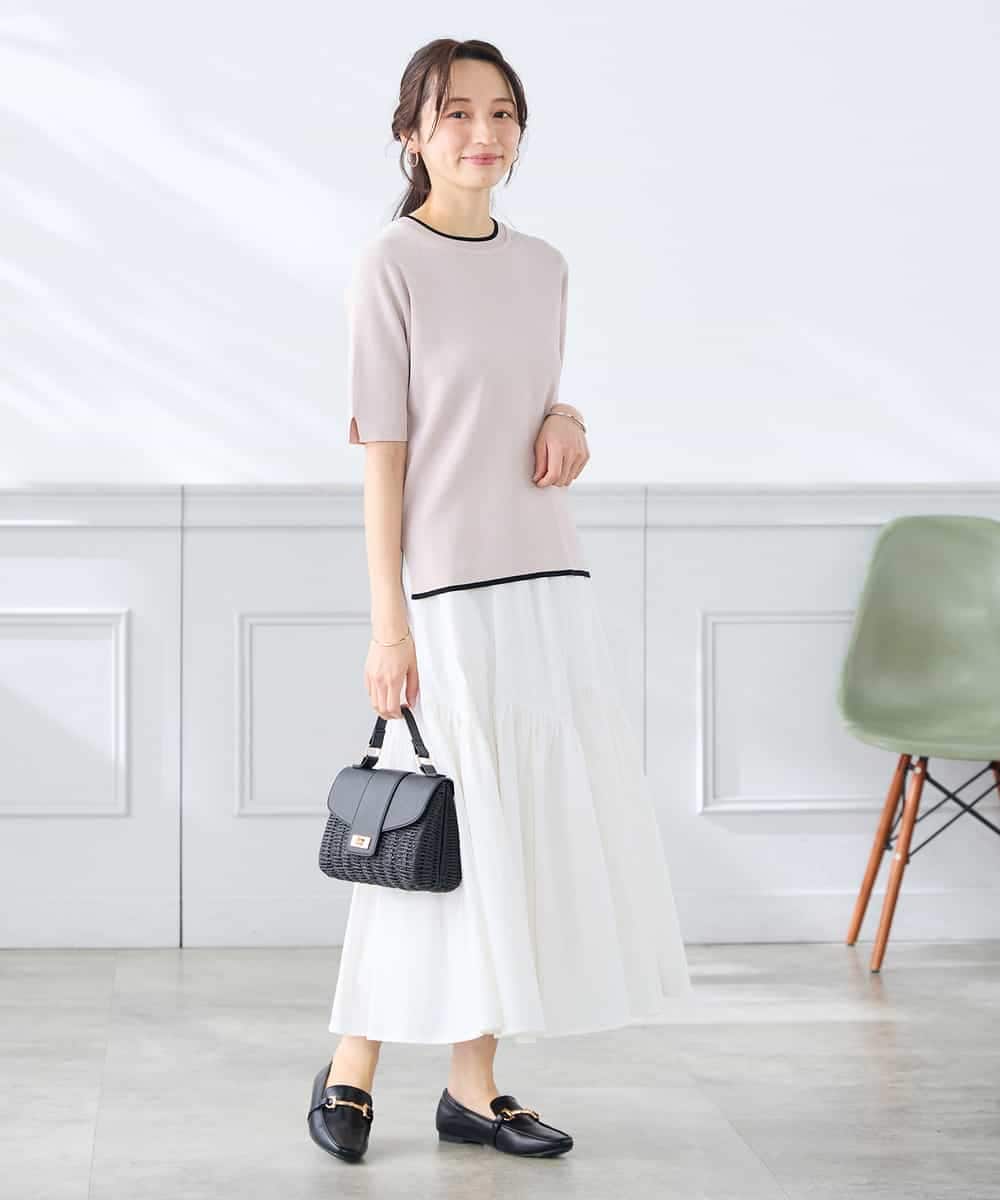 K3FGD20039 a.v.v Elmi(アー・ヴェ・ヴェ) 【低身長サイズ】ハーフスリーブクルーネックサマーニット【洗える/接触冷感/UVカット】 グリーン