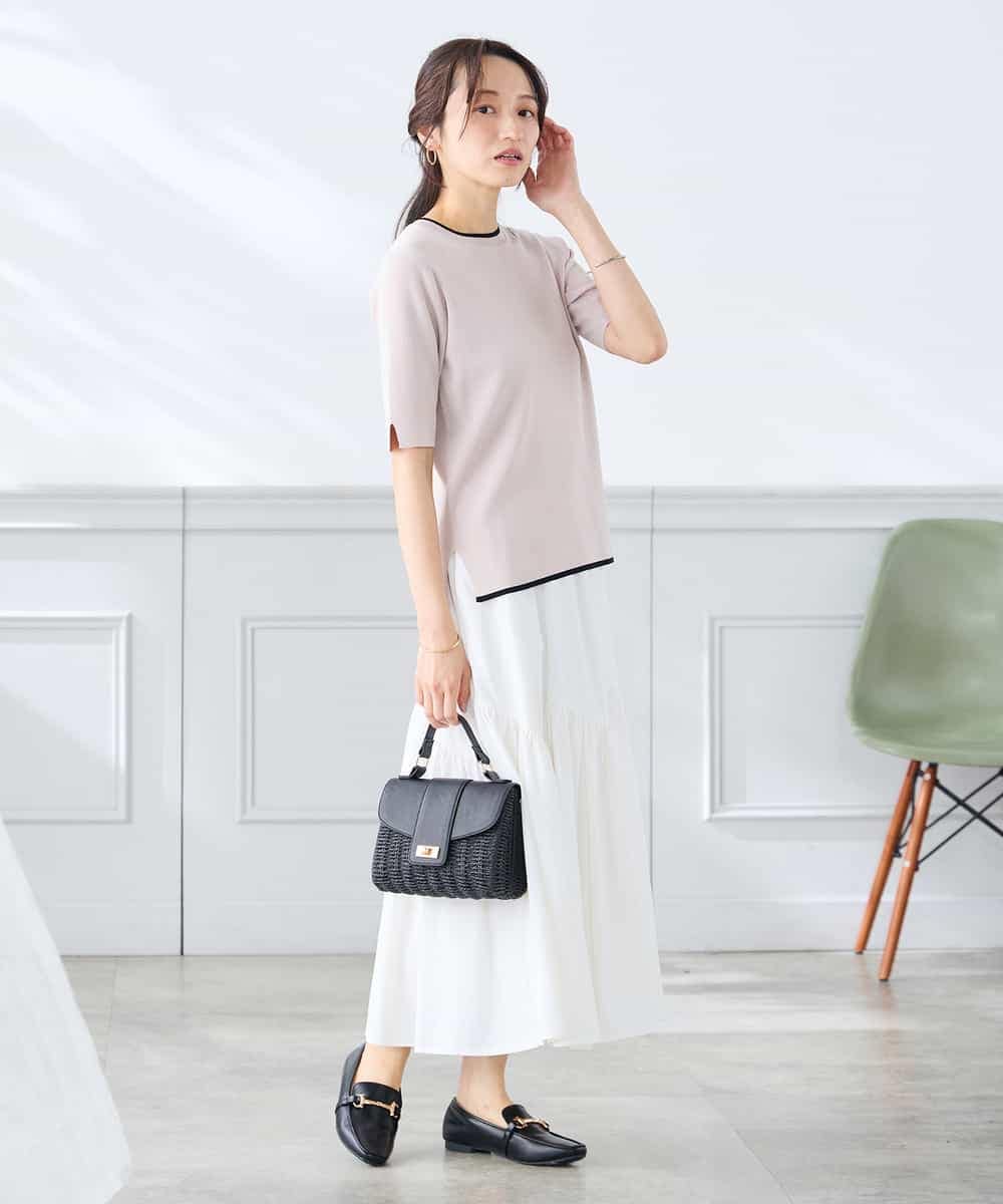 K3FGD20039 a.v.v Elmi(アー・ヴェ・ヴェ) 【低身長サイズ】ハーフスリーブクルーネックサマーニット【洗える/接触冷感/UVカット】 グリーン