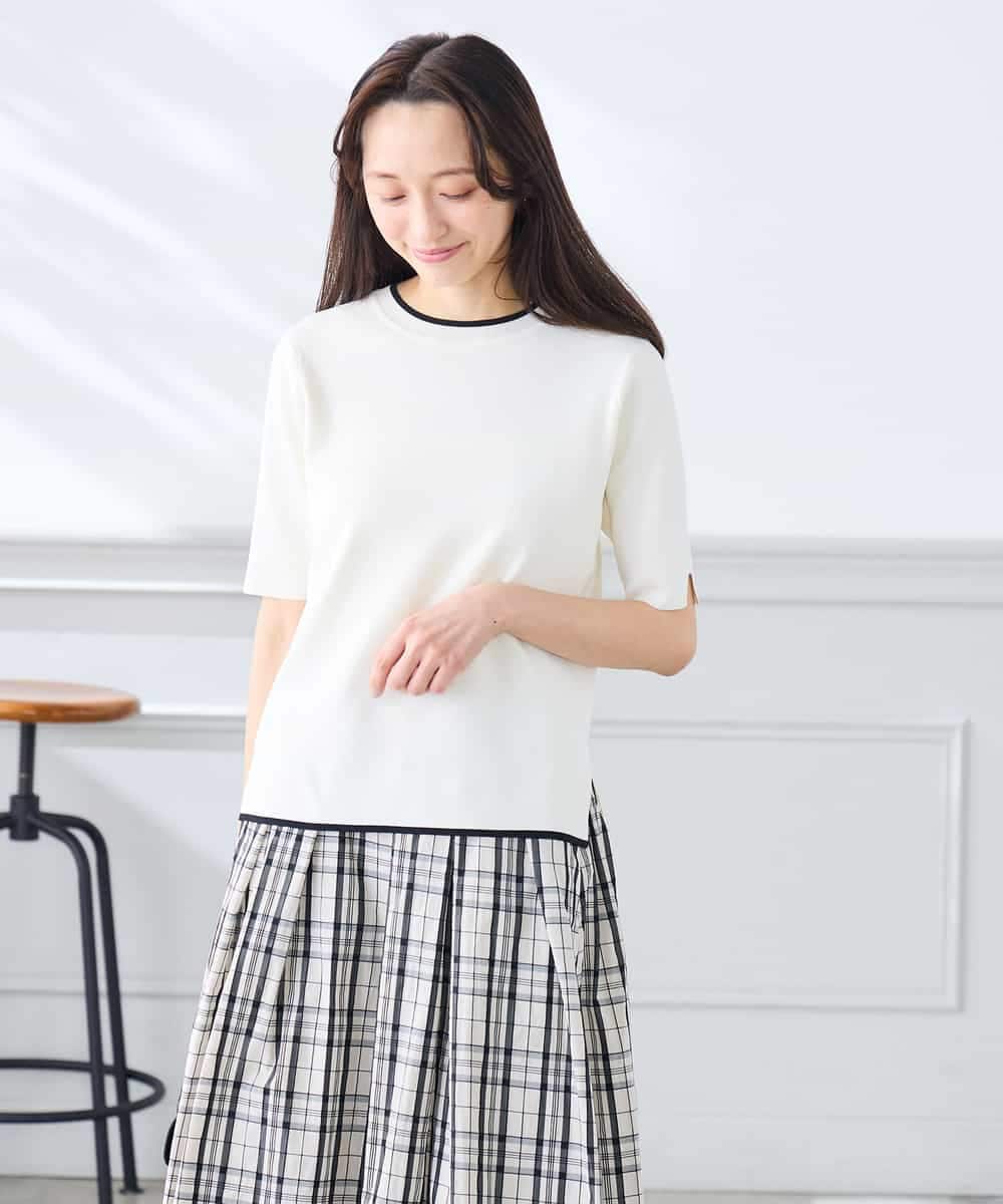 K3FGD20039 a.v.v Elmi(アー・ヴェ・ヴェ) 【低身長サイズ】ハーフスリーブクルーネックサマーニット【洗える/接触冷感/UVカット】 グリーン