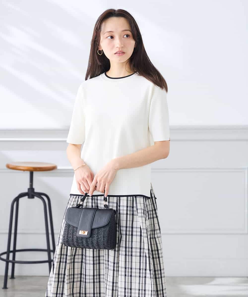 K3FGD20039 a.v.v Elmi(アー・ヴェ・ヴェ) 【低身長サイズ】ハーフスリーブクルーネックサマーニット【洗える/接触冷感/UVカット】 グリーン