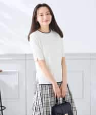 K3FGD20039 a.v.v Elmi(アー・ヴェ・ヴェ) 【低身長サイズ】ハーフスリーブクルーネックサマーニット【洗える/接触冷感/UVカット】 グリーン