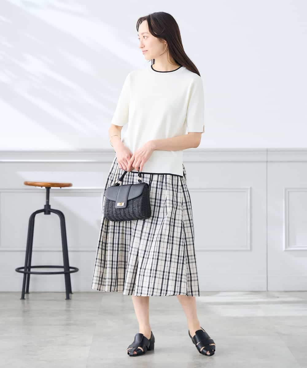 K3FGD20039 a.v.v Elmi(アー・ヴェ・ヴェ) 【低身長サイズ】ハーフスリーブクルーネックサマーニット【洗える/接触冷感/UVカット】 グリーン