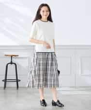 K3FGD20039 a.v.v Elmi(アー・ヴェ・ヴェ) 【低身長サイズ】ハーフスリーブクルーネックサマーニット【洗える/接触冷感/UVカット】 グリーン