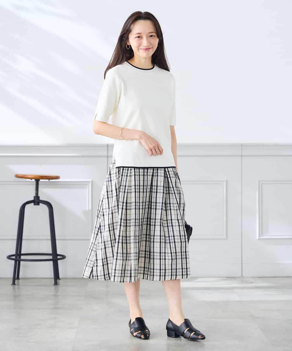 K3FGD20039 a.v.v Elmi(アー・ヴェ・ヴェ) 【低身長サイズ】ハーフスリーブクルーネックサマーニット【洗える/接触冷感/UVカット】 グリーン