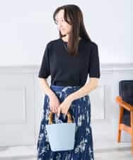 K3FGD20039 a.v.v Elmi(アー・ヴェ・ヴェ) 【低身長サイズ】ハーフスリーブクルーネックサマーニット【洗える/接触冷感/UVカット】 グリーン