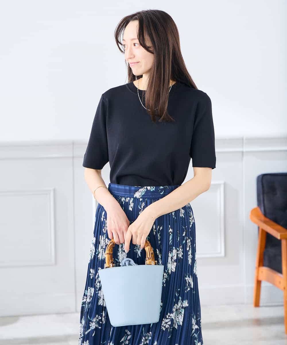 K3FGD20039 a.v.v Elmi(アー・ヴェ・ヴェ) 【低身長サイズ】ハーフスリーブクルーネックサマーニット【洗える/接触冷感/UVカット】 グリーン