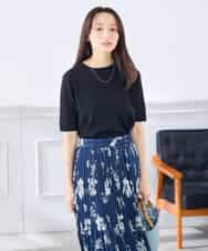 K3FGD20039 a.v.v Elmi(アー・ヴェ・ヴェ) 【低身長サイズ】ハーフスリーブクルーネックサマーニット【洗える/接触冷感/UVカット】 グリーン