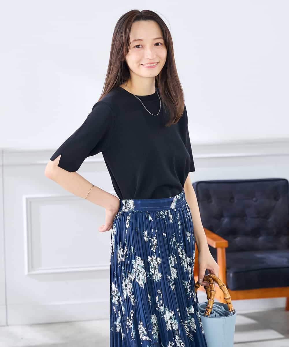 K3FGD20039 a.v.v Elmi(アー・ヴェ・ヴェ) 【低身長サイズ】ハーフスリーブクルーネックサマーニット【洗える/接触冷感/UVカット】 グリーン