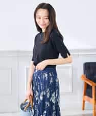 K3FGD20039 a.v.v Elmi(アー・ヴェ・ヴェ) 【低身長サイズ】ハーフスリーブクルーネックサマーニット【洗える/接触冷感/UVカット】 グリーン