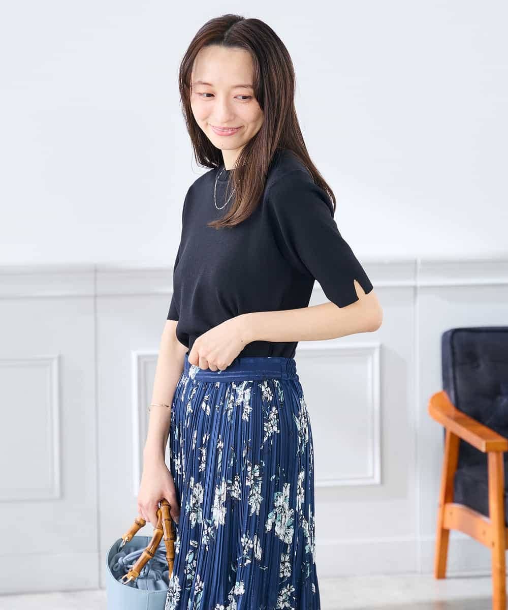 K3FGD20039 a.v.v Elmi(アー・ヴェ・ヴェ) 【低身長サイズ】ハーフスリーブクルーネックサマーニット【洗える/接触冷感/UVカット】 グリーン