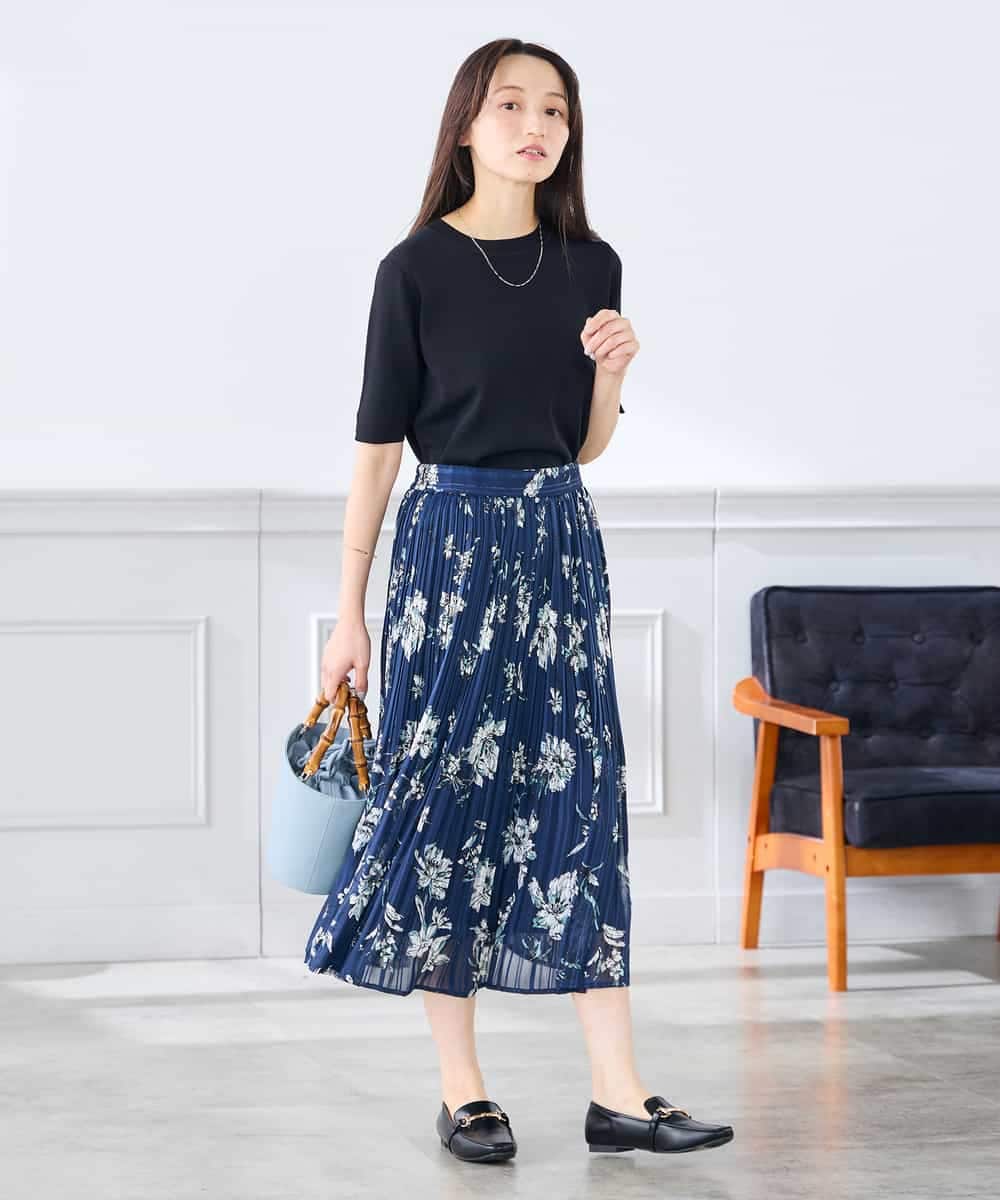 K3FGD20039 a.v.v Elmi(アー・ヴェ・ヴェ) 【低身長サイズ】ハーフスリーブクルーネックサマーニット【洗える/接触冷感/UVカット】 グリーン