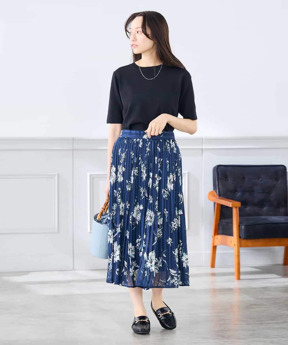 K3FGD20039 a.v.v Elmi(アー・ヴェ・ヴェ) 【低身長サイズ】ハーフスリーブクルーネックサマーニット【洗える/接触冷感/UVカット】 グリーン