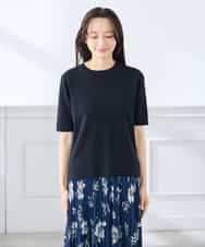 K3FGD20039 a.v.v Elmi(アー・ヴェ・ヴェ) 【低身長サイズ】ハーフスリーブクルーネックサマーニット【洗える/接触冷感/UVカット】 グリーン