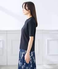 K3FGD20039 a.v.v Elmi(アー・ヴェ・ヴェ) 【低身長サイズ】ハーフスリーブクルーネックサマーニット【洗える/接触冷感/UVカット】 グリーン