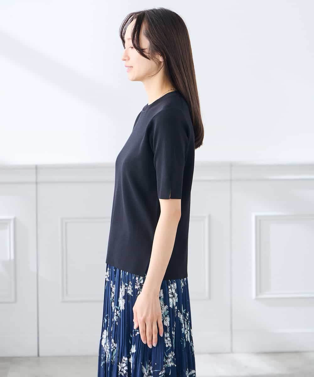 K3FGD20039 a.v.v Elmi(アー・ヴェ・ヴェ) 【低身長サイズ】ハーフスリーブクルーネックサマーニット【洗える/接触冷感/UVカット】 グリーン