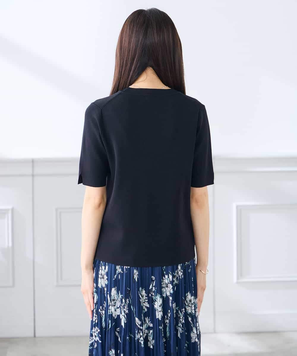 K3FGD20039 a.v.v Elmi(アー・ヴェ・ヴェ) 【低身長サイズ】ハーフスリーブクルーネックサマーニット【洗える/接触冷感/UVカット】 グリーン