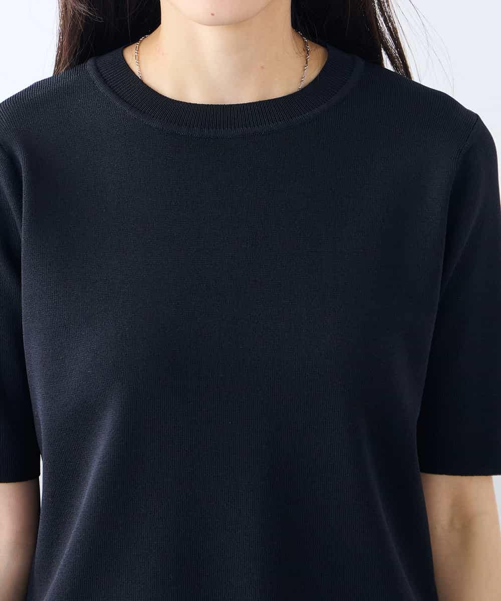 K3FGD20039 a.v.v Elmi(アー・ヴェ・ヴェ) 【低身長サイズ】ハーフスリーブクルーネックサマーニット【洗える/接触冷感/UVカット】 グリーン