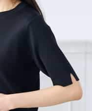 K3FGD20039 a.v.v Elmi(アー・ヴェ・ヴェ) 【低身長サイズ】ハーフスリーブクルーネックサマーニット【洗える/接触冷感/UVカット】 グリーン