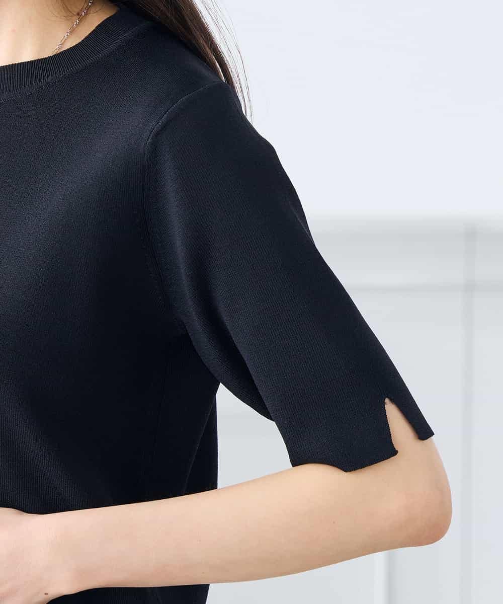 K3FGD20039 a.v.v Elmi(アー・ヴェ・ヴェ) 【低身長サイズ】ハーフスリーブクルーネックサマーニット【洗える/接触冷感/UVカット】 グリーン