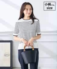 K3FGD20039 a.v.v Elmi(アー・ヴェ・ヴェ) 【低身長サイズ】ハーフスリーブクルーネックサマーニット【洗える/接触冷感/UVカット】 アイボリー