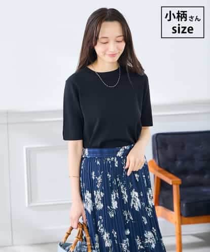 K3FGD20039 a.v.v Elmi 【低身長サイズ】ハーフスリーブクルーネックサマーニット【洗える/接触冷感/UVカット】