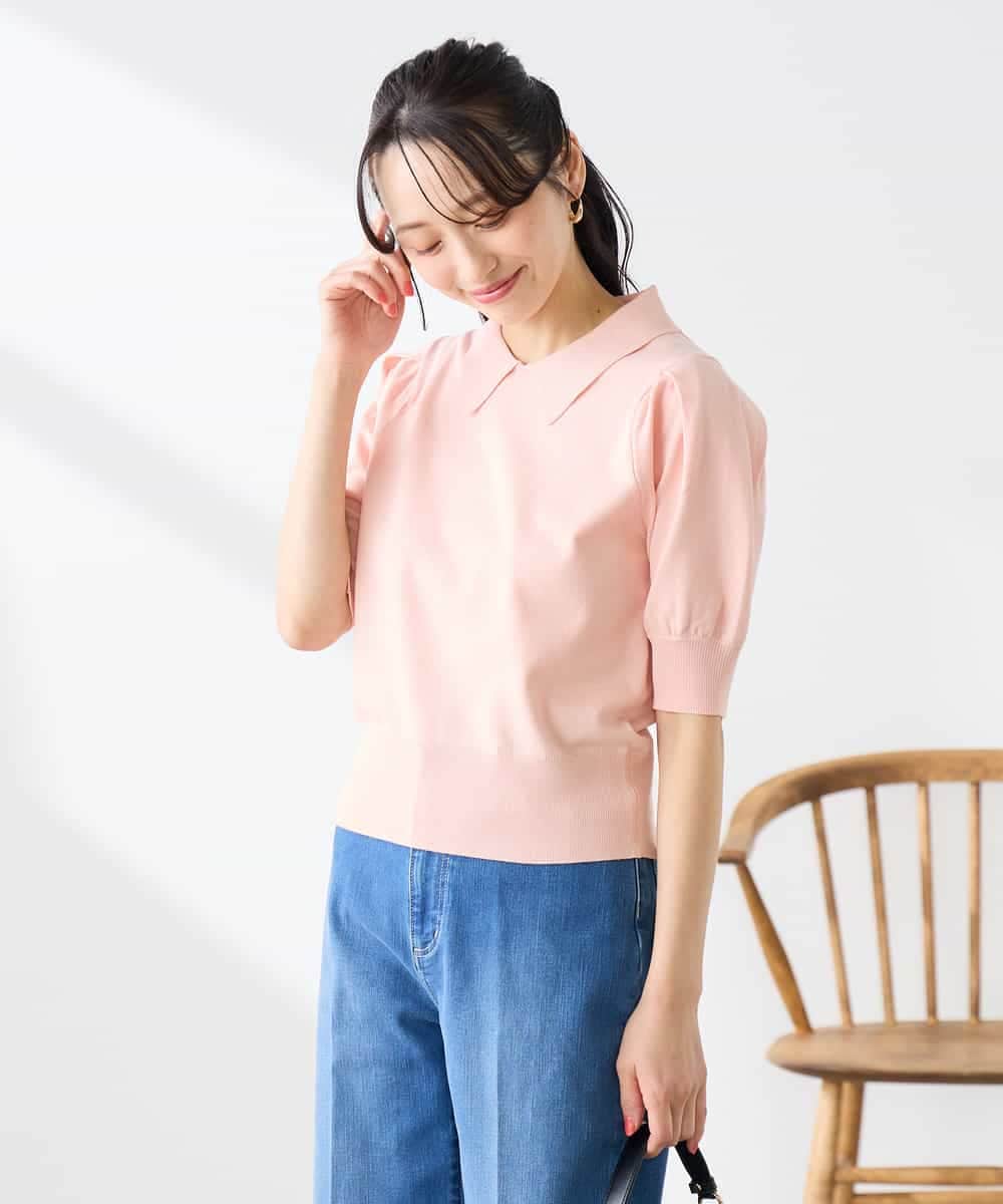 K3FGD30049 a.v.v Elmi(アー・ヴェ・ヴェ) 【低身長サイズ】襟付きサマーニット ピンク