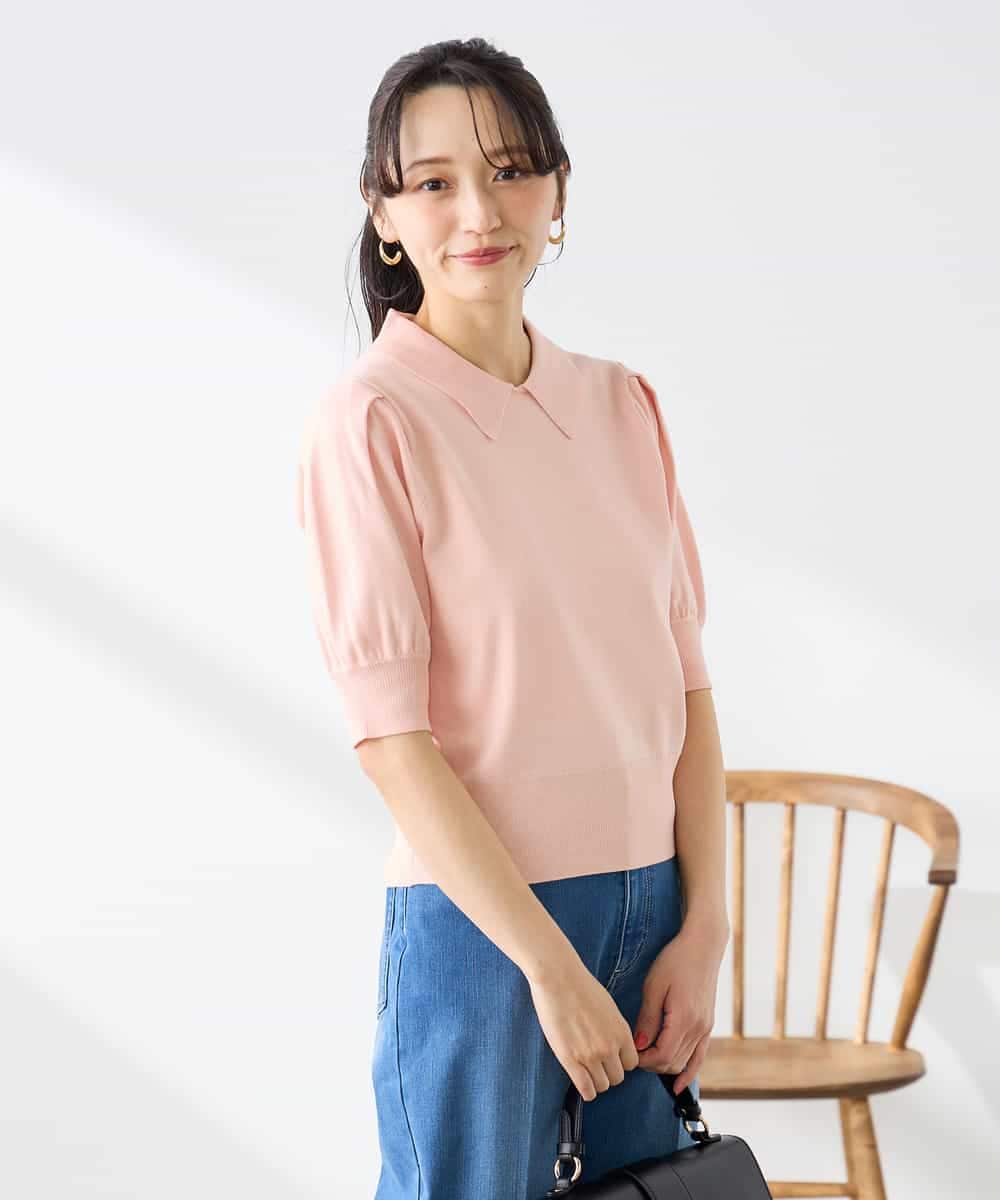 K3FGD30049 a.v.v Elmi(アー・ヴェ・ヴェ) 【低身長サイズ】襟付きサマーニット ピンク