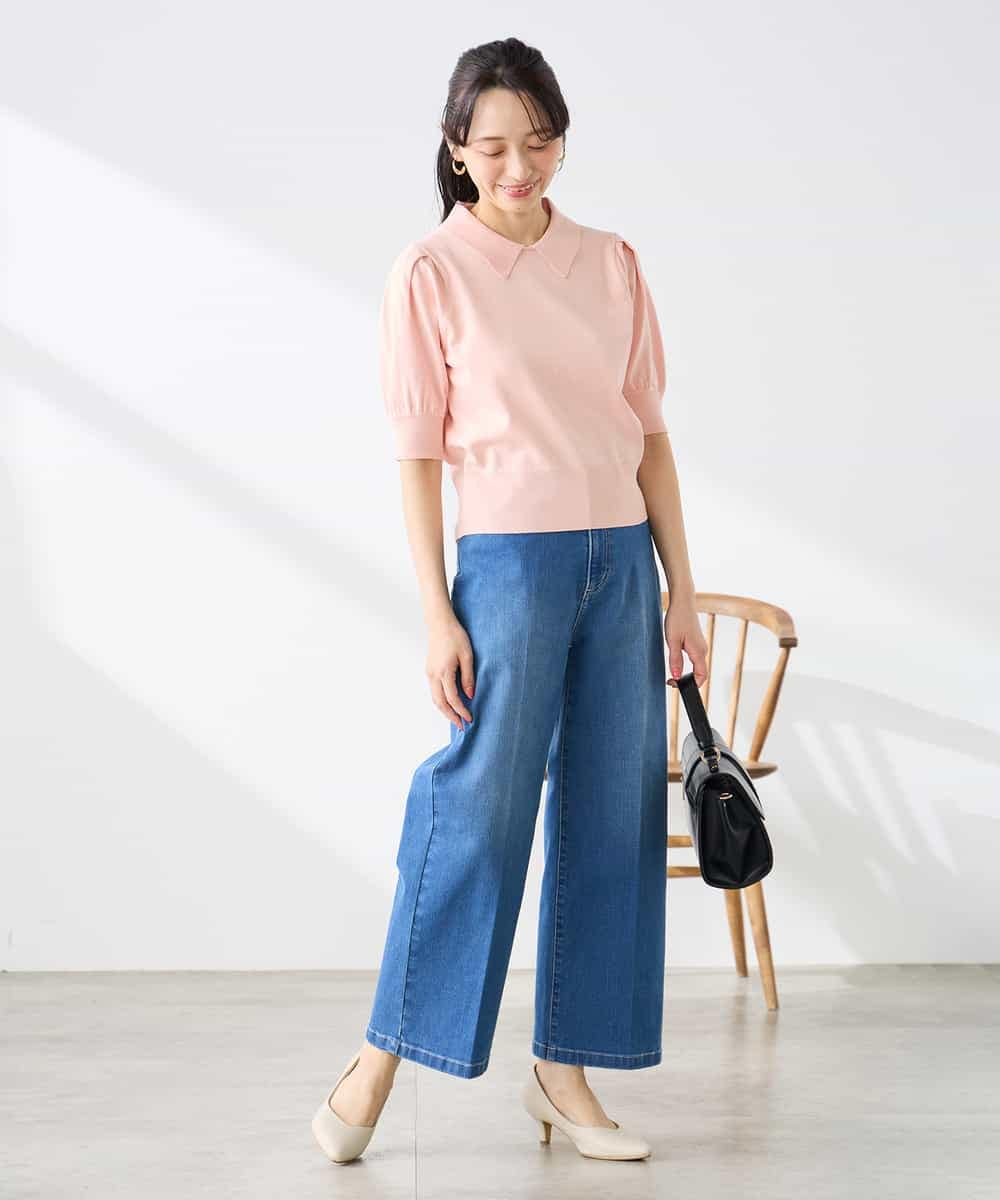 K3FGD30049 a.v.v Elmi(アー・ヴェ・ヴェ) 【低身長サイズ】襟付きサマーニット ピンク