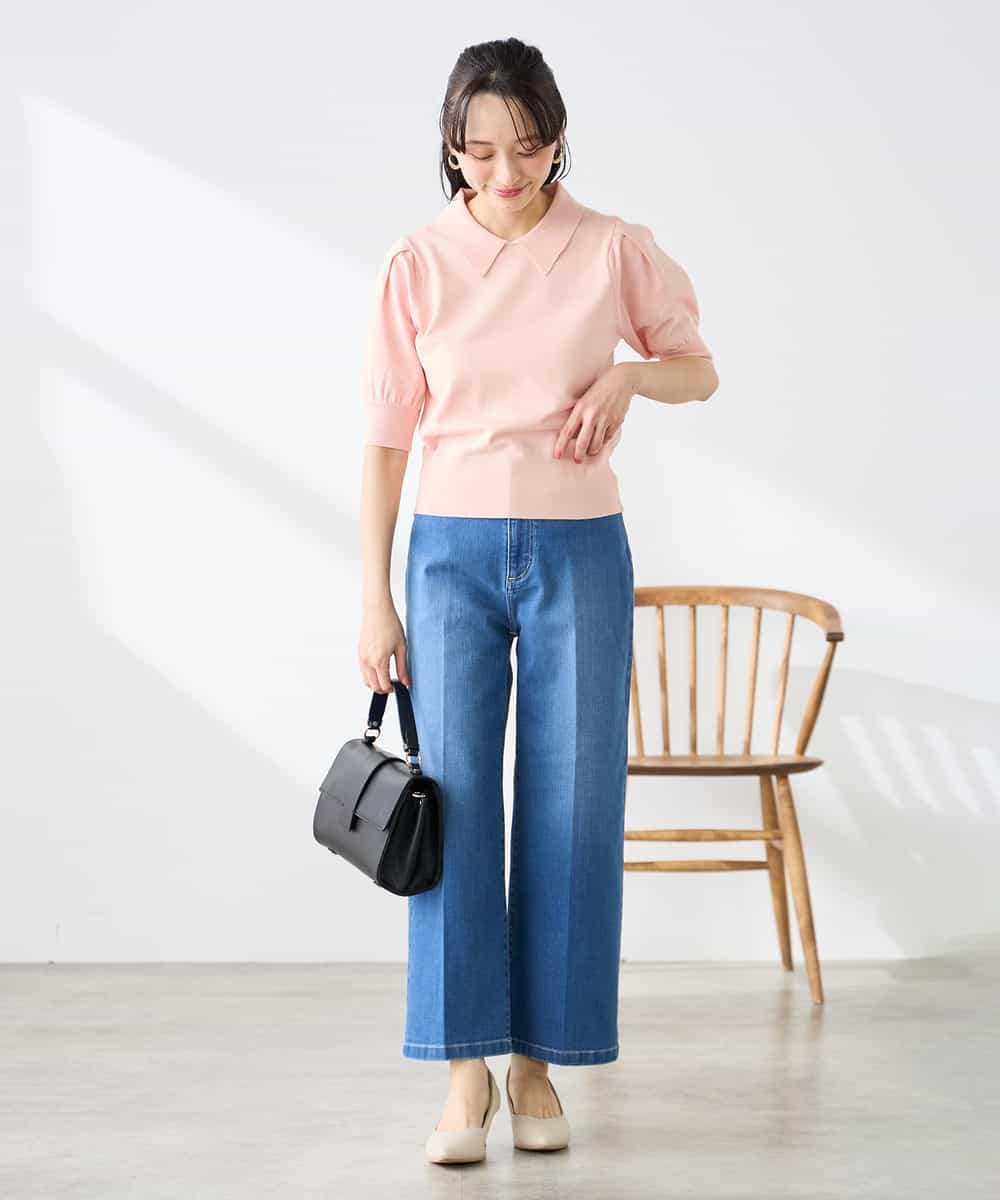 K3FGD30049 a.v.v Elmi(アー・ヴェ・ヴェ) 【低身長サイズ】襟付きサマーニット ピンク