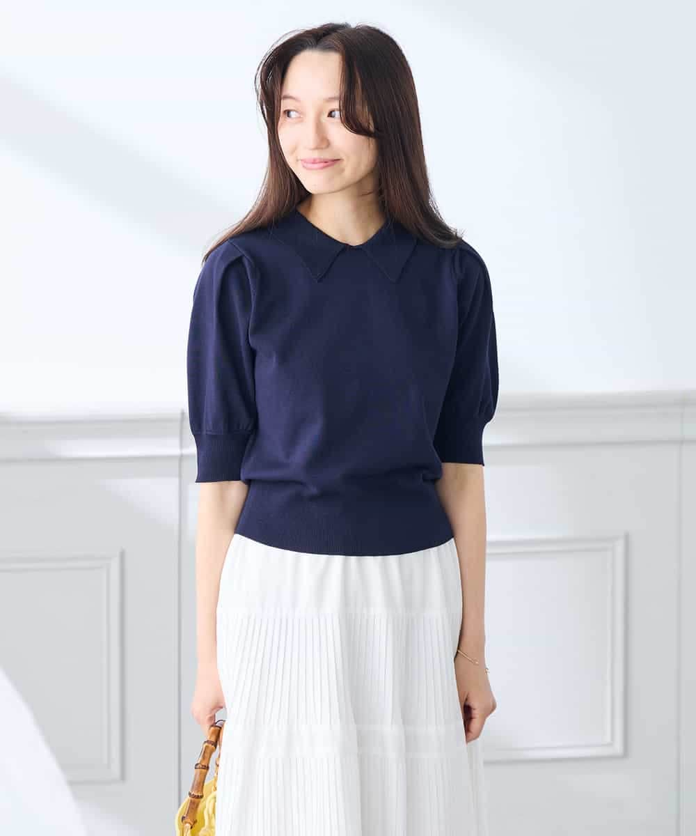 K3FGD30049 a.v.v Elmi(アー・ヴェ・ヴェ) 【低身長サイズ】襟付きサマーニット ピンク