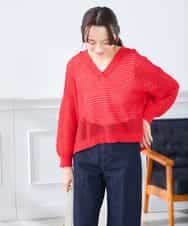 K3FGD31054 a.v.v Elmi(アー・ヴェ・ヴェ) 【低身長サイズ】メッシュフードニットプルオーバー レッド