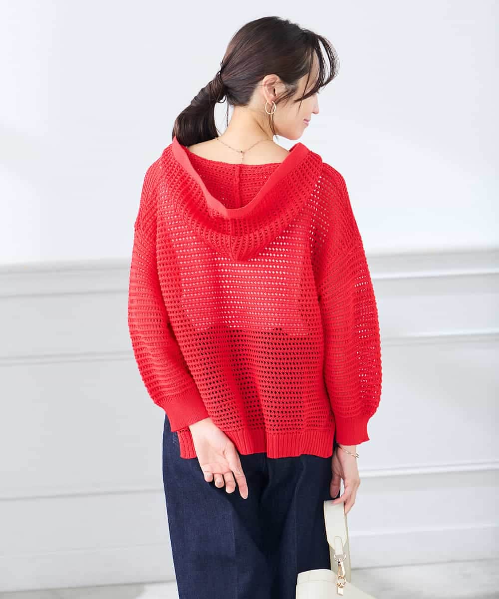 K3FGD31054 a.v.v Elmi(アー・ヴェ・ヴェ) 【低身長サイズ】メッシュフードニットプルオーバー レッド