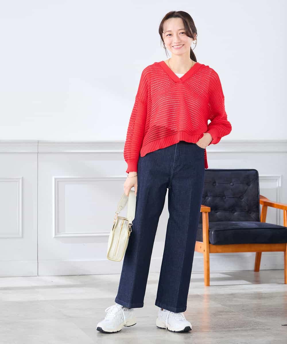 K3FGD31054 a.v.v Elmi(アー・ヴェ・ヴェ) 【低身長サイズ】メッシュフードニットプルオーバー レッド