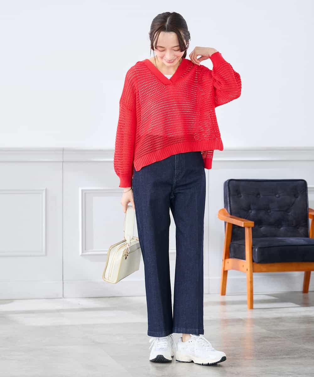 K3FGD31054 a.v.v Elmi(アー・ヴェ・ヴェ) 【低身長サイズ】メッシュフードニットプルオーバー レッド