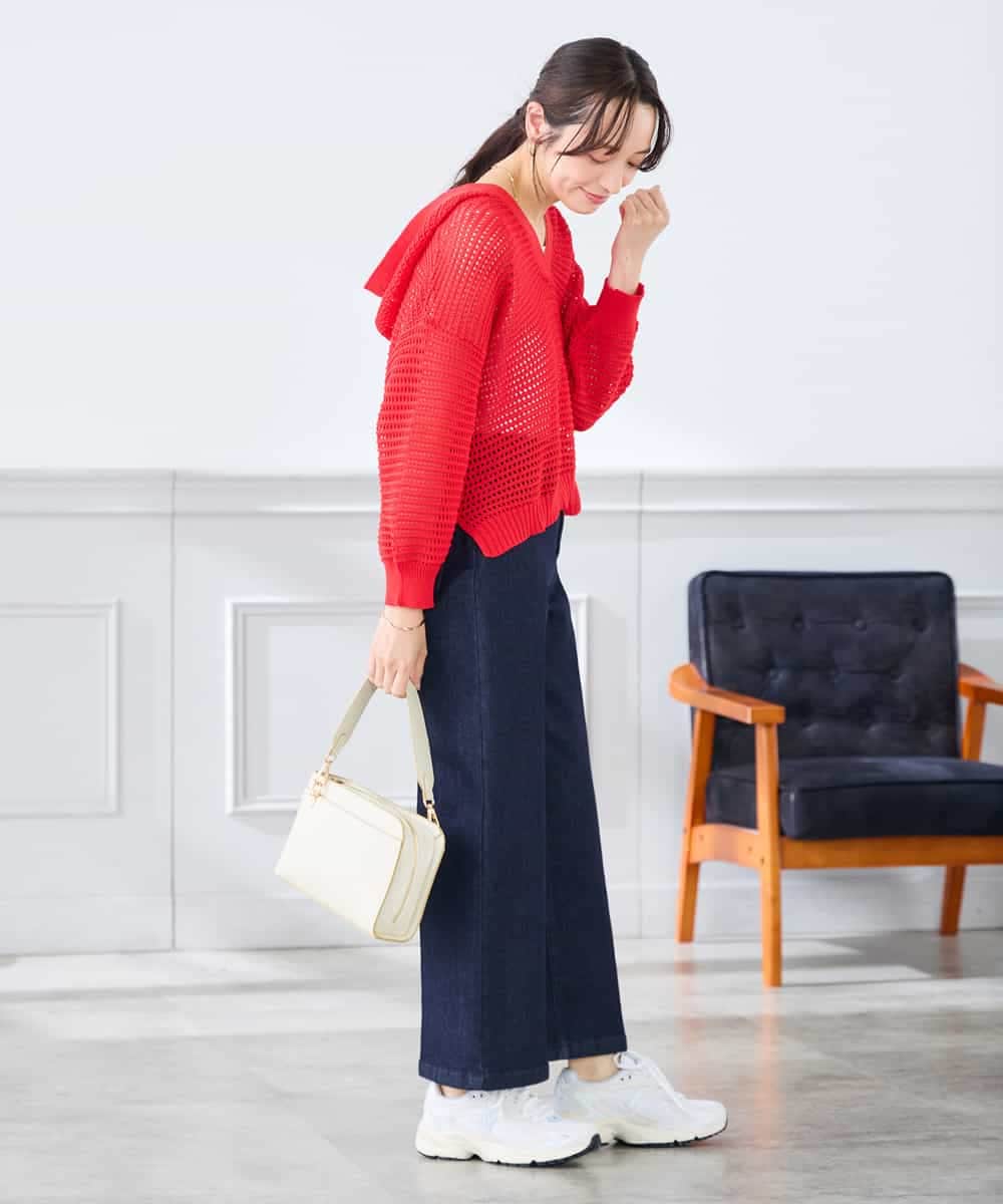 K3FGD31054 a.v.v Elmi(アー・ヴェ・ヴェ) 【低身長サイズ】メッシュフードニットプルオーバー レッド